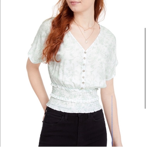 Planet Gold Absolutely Brit Smocked Waist Blouse - Picture 1 of 7